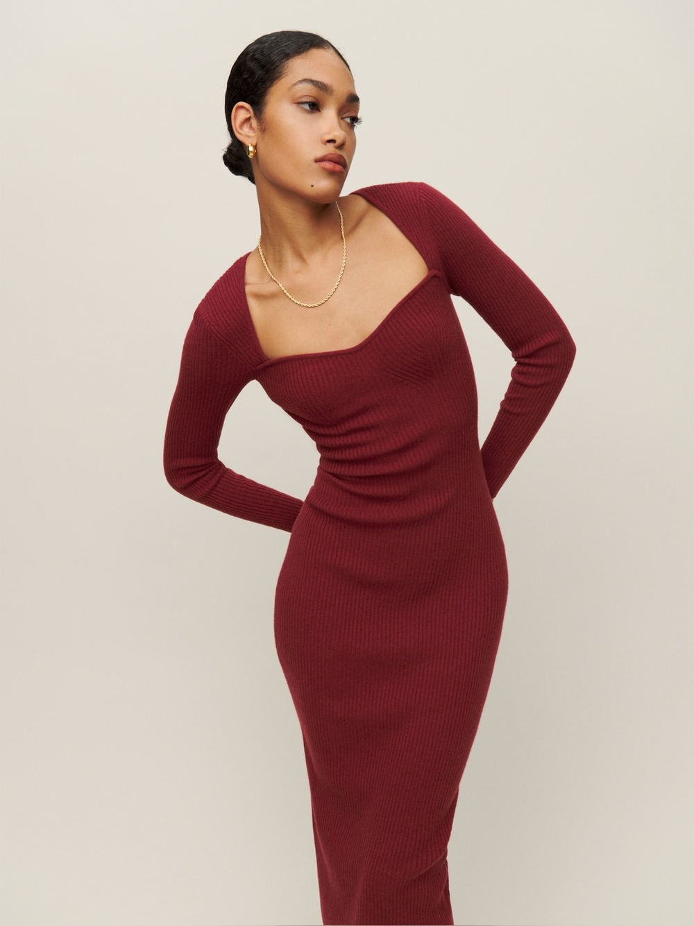 Reformation Tenore Cashmere Sweater Dress - Burgundy XS